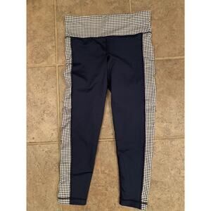 Vineyard Vines S Full Length Sport Performance Leggings Navy Blue White Gingham